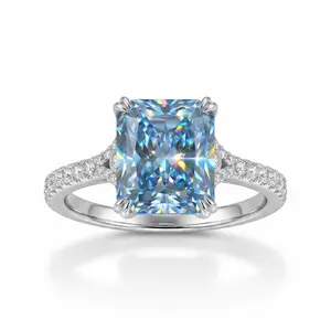 ZR "Deep Tidal" Custom 5ct Royal Blue Radiant Cut Moissanite Full‑Moissanite Pave S925 Sterling Silver Luxury Statement Ring 【Amy】#4614