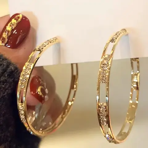 Women's Rhinestone Hoop Earrings, Fashionable Hoop Earrings, Elegant Hollow Out Design, Perfect for Daily Wear, Parties & Vacations, Fashionable Jewelry, Earrings Hoops
