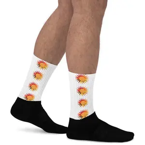 Sunny Socks - Men's Ribbed Spandex Cotton Crew Length Socks with Cushioned Bottom & Cheerful Sunflower Pattern for All Seasons