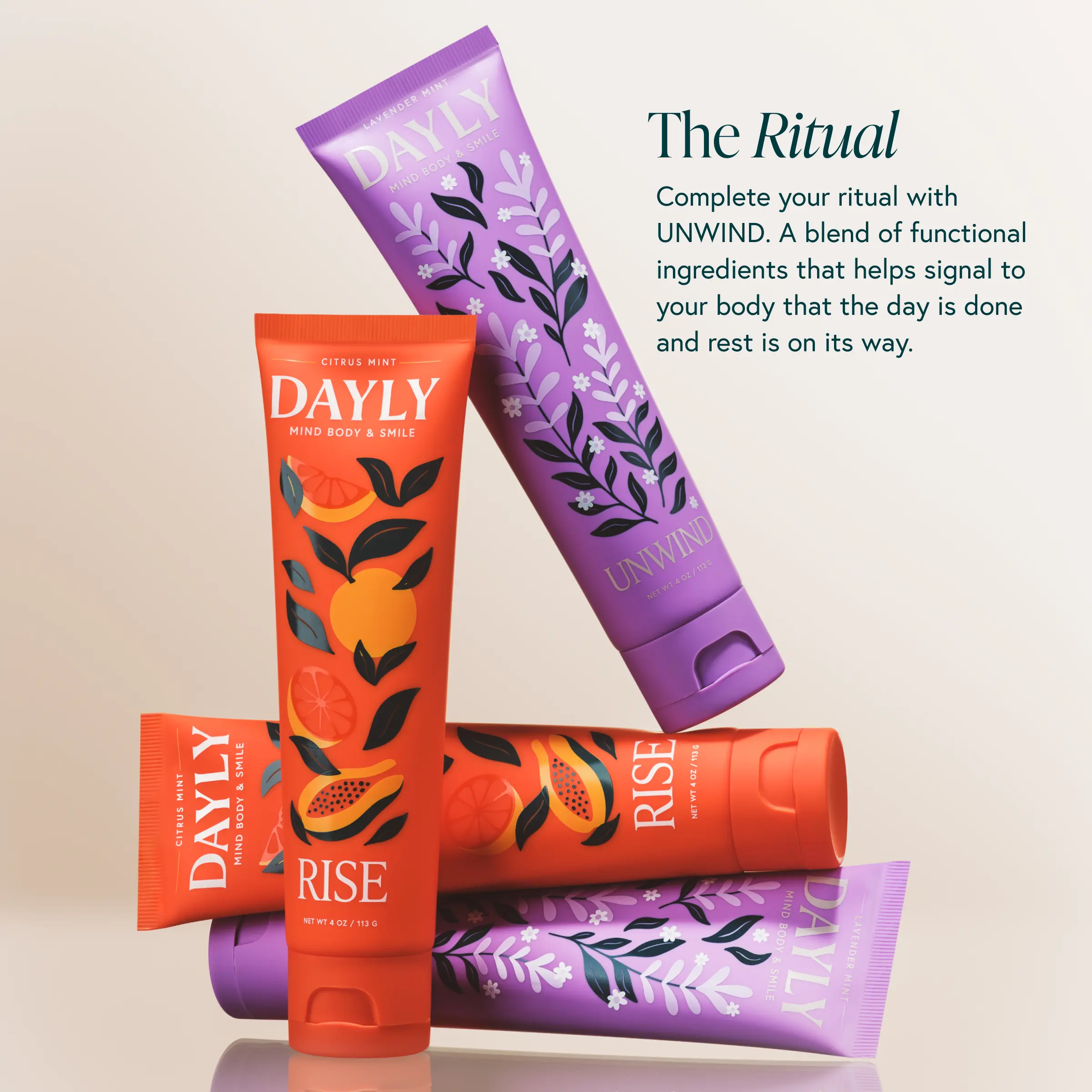 RISE + UNWIND - Adult AM & PM Vitamin Infused Toothpaste Bundle, Oral Care Set