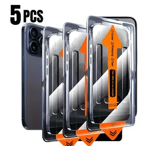 5pcs HD Tempered Glass Smartphone Screen Protector for iPhone 13 14 15 16 Pro Max, Anti-Fingerprint, Waterproof, One Click Installation, Accessories