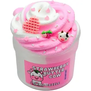 Strawberry Butter Cow Slime 8 oz – Soft Pink & White Butter Snow Scented – Includes Cow & Strawberry Charms + Sprinkles – Beginner-Friendly Non-Sticky Sensory Toy Made in USA