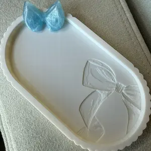 Coquette Scalloped Vanity Tray with Bow Accent Design for Elegant Bathroom Decor