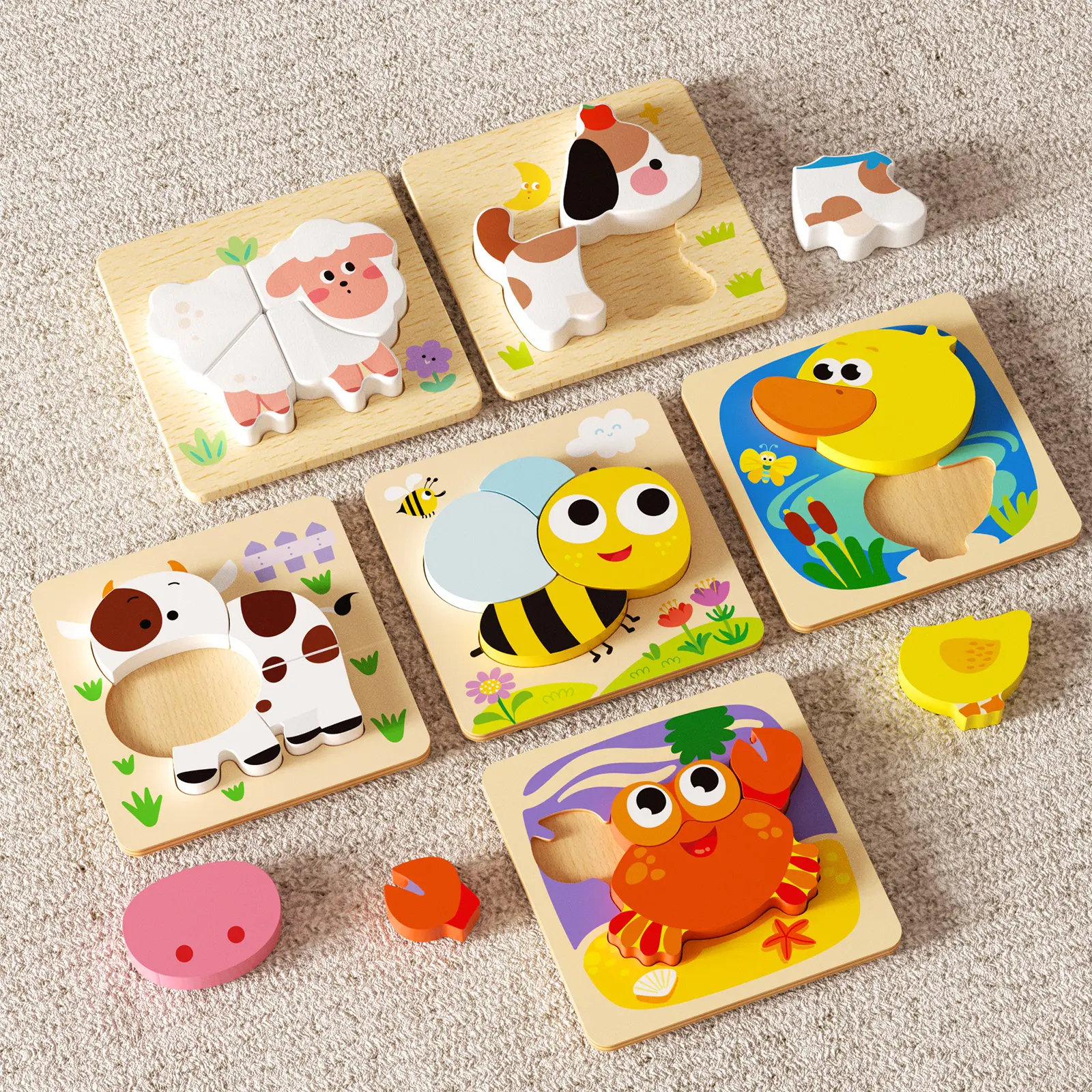 Durable Montessori Wooden Puzzles for Toddlers 1-3 Animal Shape Sorter Board for Cognitive Development Early Educational Learning STEM Toys Gift for Kids