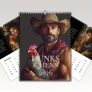 2026 Sexy Man & Hen Calendar, 12 Fun Chicken Men Wall Calendars, Humorous Quotes Monthly Calendar, Wall Calendar Planner, Unique Gift for Chicken Lovers