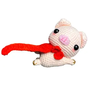 Cute Piggy with Red Cape Crochet Keychain K033