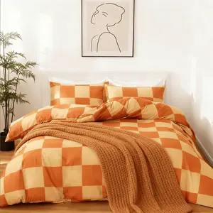 3-Piece Orange Checkerboard Geometric Print Duvet Cover Set, Modern Design, Includes 1 Duvet Cover + 2 Pillowcases Without Insert, Soft & Breathable, Multiple Sizes, Perfect Gift.