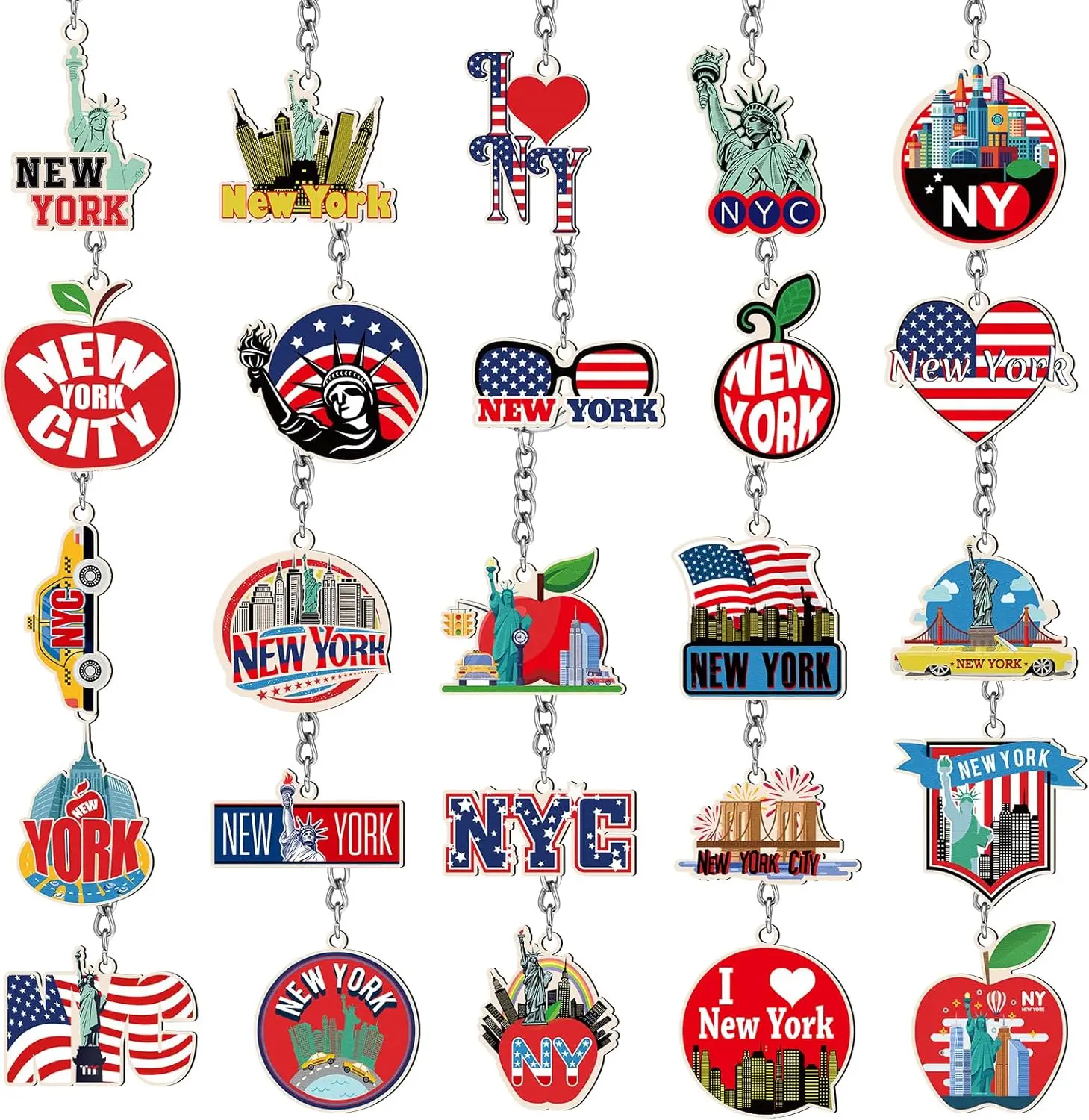 25 Pcs New York Keychain Souvenirs Collection Gifts American Patriotic Metal Keyrings USA Souvenir Collection BulkGift.