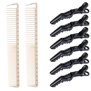 Professional Hair Cutting Comb Set with 6 Alligator Clips, Ideal for Salons and Home Use, Essential Beauty Tools for Styling