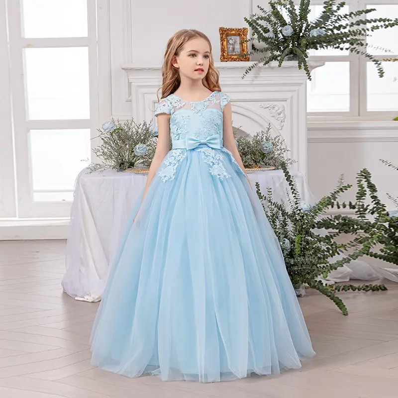 Lavender Floral Lace Flower Girl Dress, Long Puffy Tulle Ball Gown for 8-14  Years Old Girls Party Performance 23668 - TikTok Shop