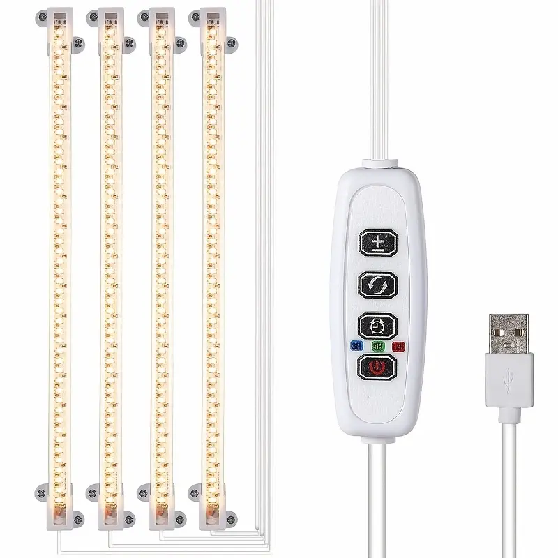 [Full Spectrum] 4 Strips Grow Lights 3500K White Full Spectrum LED Growing Light for Under Cabinet Plant, Indoor Plants, Mini Bonsai, Small Plants, Hydroponics Succulent, 10 Levels Dimmable & Timer 3/9/12Hrs, USB Powered 5V Low Safe Voltage