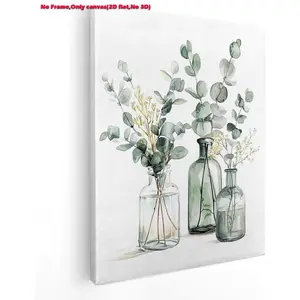 1pc 2D flat Unframed wall decor,Sage Green Eucalyptus Unframed Wall Art Poster, Farmhouse Bathroom Wall Decor, Sage Green Eucalyptus Plant Wall Prints for Home Bathroom Living Room Bedroom, Watercolor Floral, Unframed Painting