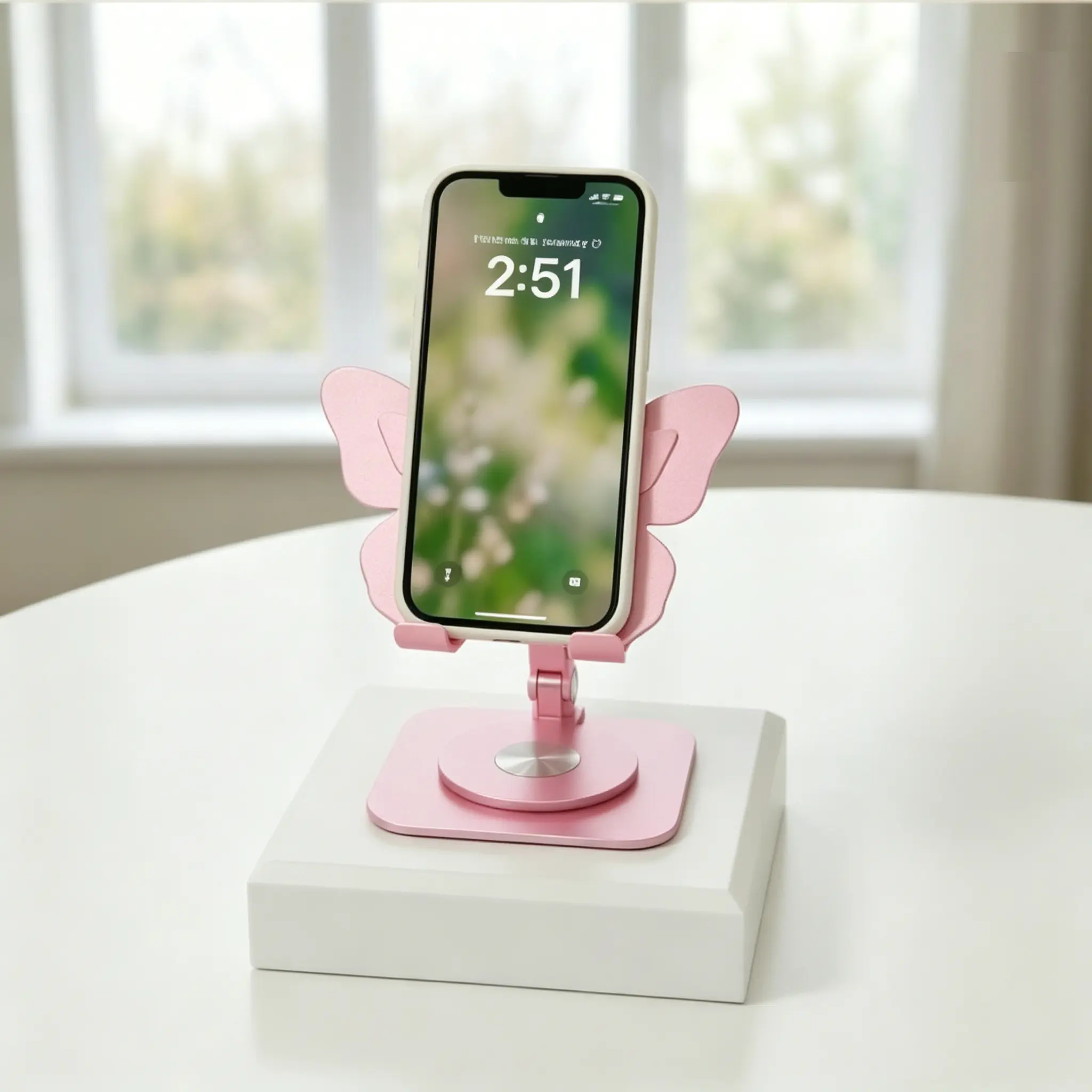 2026 New Metal 360° Rotation Butterfly Smartphone Desktop Mount - Premium Aluminium Folding Stand, Anti-Slip Surface Durable Portable Bracket for Cellphone/Mobile Tablet, Kitchen Accessory for Video Watching (For Fashion Girls)