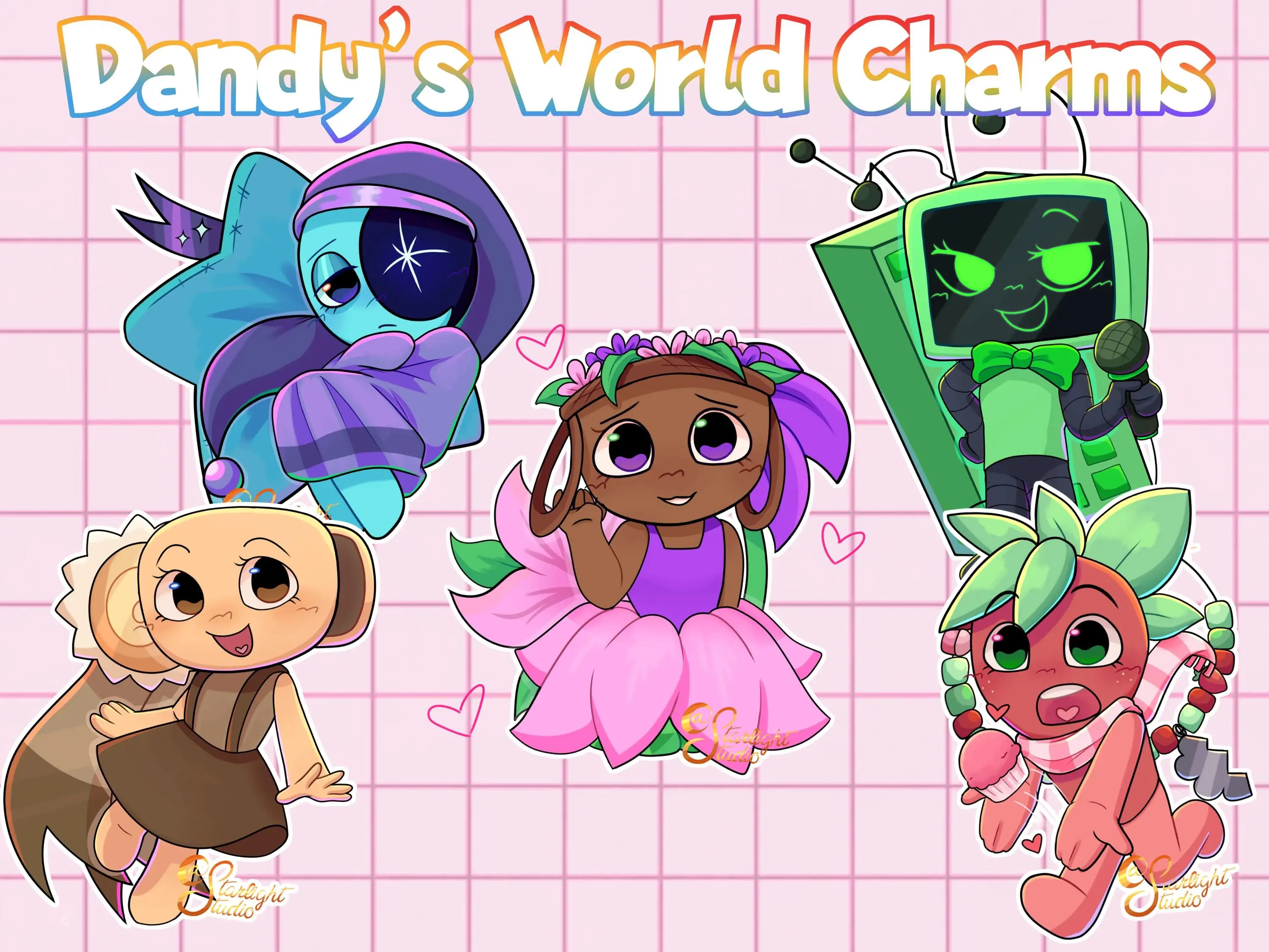 Dandy World Keychains, Astro Shelly Sprout Vee Bassie dandy world charm, roblox keychain, cute keychain for bag, key, gift for fan