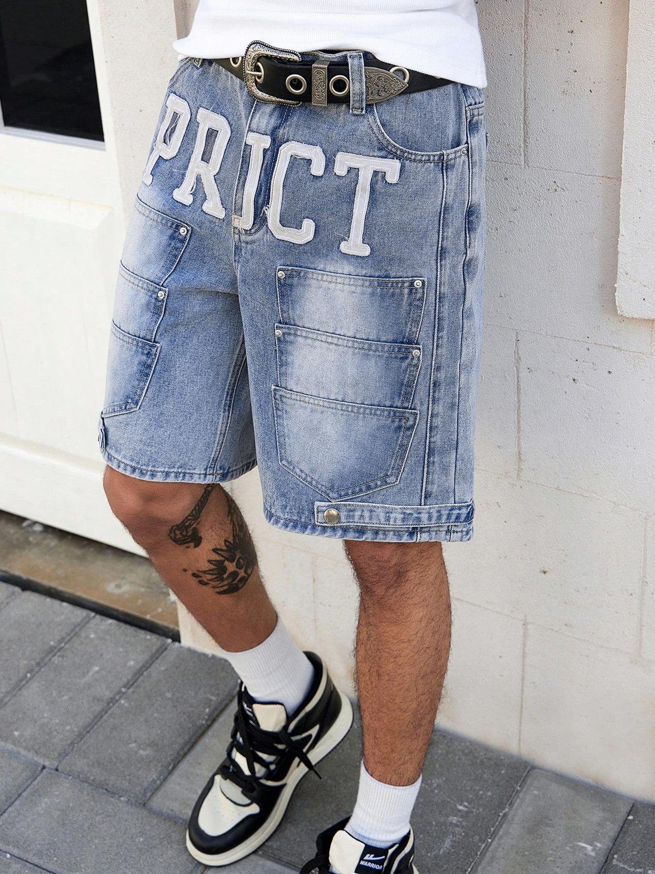 Multi-pocket denim shorts, denim cargo shorts, jeans—Y2K American street style embroidered vintage shorts for both men and women, casual letter embroidery design, perfect for summer fashion everyday wear, versatile casual style.