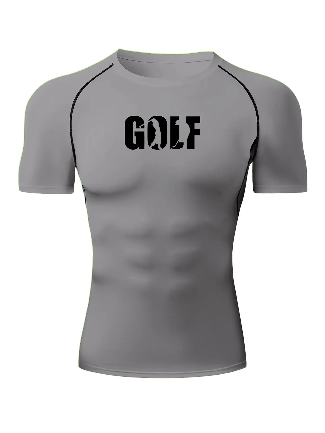 Streetwear Men's Quick Dry Compression T-Shirt Black GOLF Letter Graphic Print Gym Tops Short Sleeve Fitness Training Tee High Elastic Raglan Sleeve Rash Guard