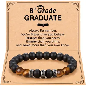 Natural Stone Heart Bracelet - 8th Grade High School College Graduation Gifts for Boys Him Men Friend Son Graduate Bracelet