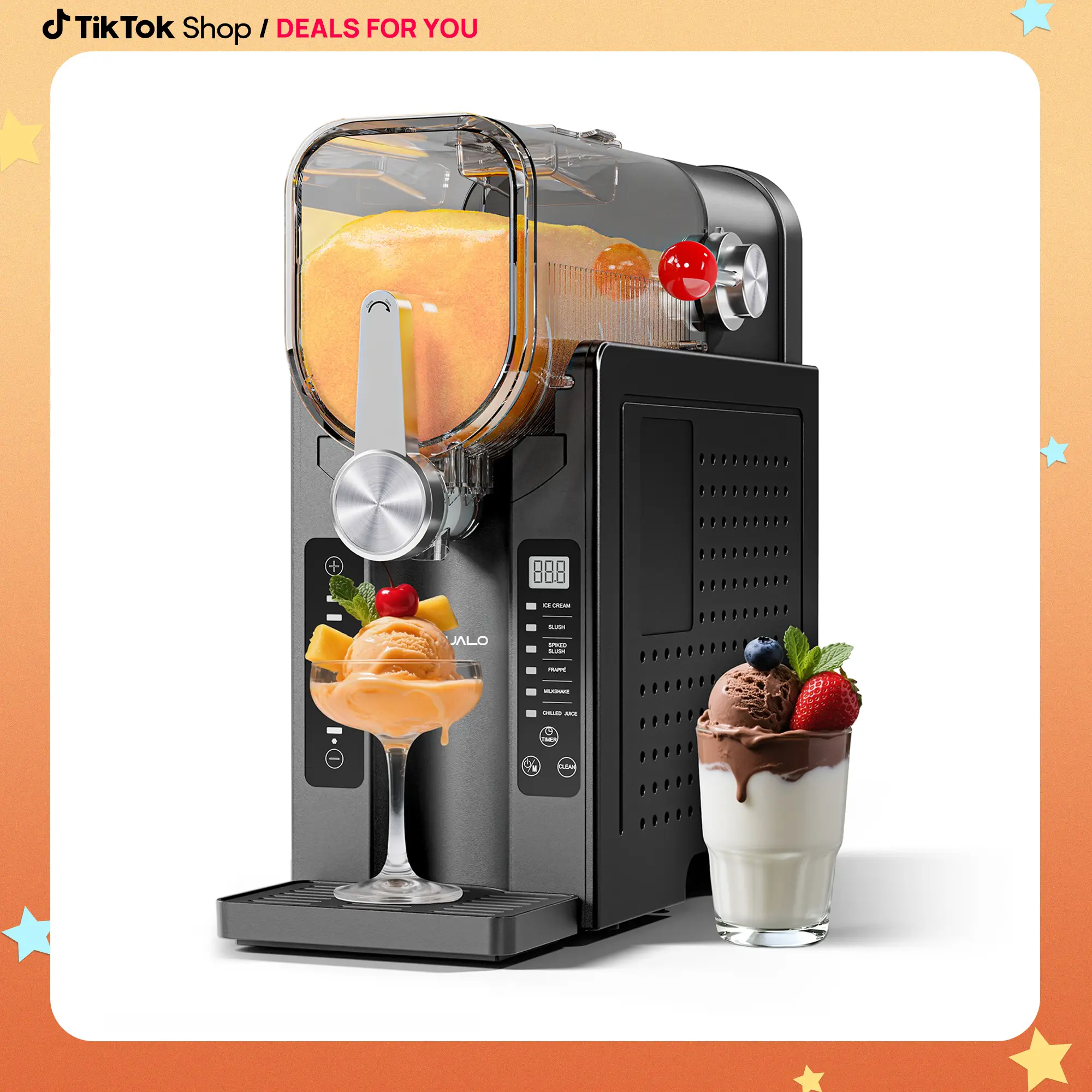 Slushie Machine AD03 Ice Cream Machine & Frozen Drink Maker, No Ice Required, 88 Ounces with 6 Preset Programs, LED Display, Self-Cleaning Function, C