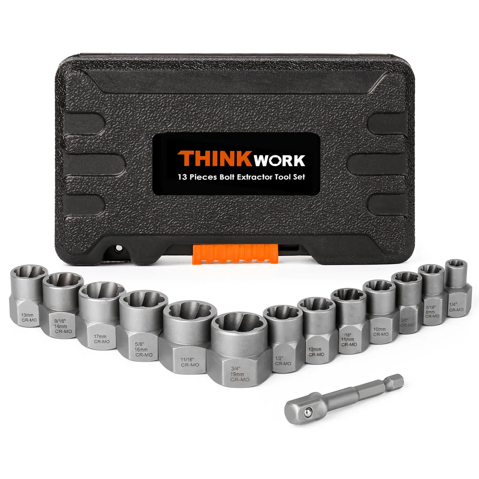 【BackToSchool】THINKWORK 3/8" Drive Impact Bolt & Nut Remover Set, 14-Piece Bolt Extractor Kit for Damaged, Rusted, Rounded-Off, Stripped Fasteners