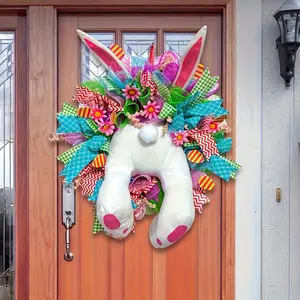 Easter Spring Holiday 1pc NLDD Classic Bunny Wreath - Plastic Featherless Indoor/Outdoor Wall Hanging Decor, No Electricity Needed, Easter Tree & Window Ornament, Animal Theme Decoration