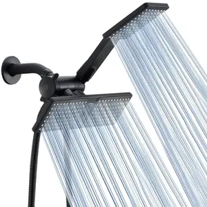 High-Flow 2-In-1 Handheld & Rainfall Shower Head Set, Long Hose, T-Valve, Durable Abs, Wall Mounted, Square Design for Bathroom Upgrade, Handheld Showerhead