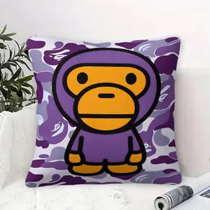 BAPE Baby Milo Camo Theme Plush Cushion 1 PC with Core, 45cm Squre Throw Pillow with Zipper Closure, Purple ABC CAMO & Cartoon Ape Image, Soft & Cozy Design, Perfect Gift for Fans, Ideal for Bedroom & Sofa Use