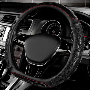 15 Inch Anti-Slip Steering Wheel Cover, Universal Fit, Black, Leather, Rubber