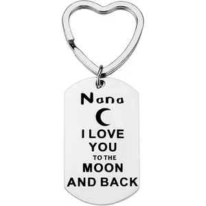 Nana Gift from Granddaughter Grandson I Love You to the Moon and Back Nana Keychain Cute Heart Key Ring Engraved Grandma Keychain Jewelry for Women Birthday Christmas Mother’s Day Present
