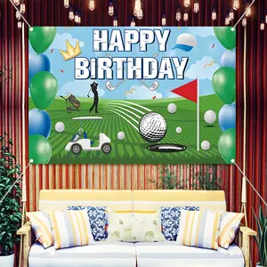 Golf Happy Birthday Backdrop Banner, Golf Theme Party Decorations with Golf Cart Ball Flag, Durable Polyester Fabric Photo Booth Prop, Reusable Easy to Clean, Perfect for Men's Birthday, Retirement Party,Golf Lover Celebration, Home Decor,Gift for Golfers
