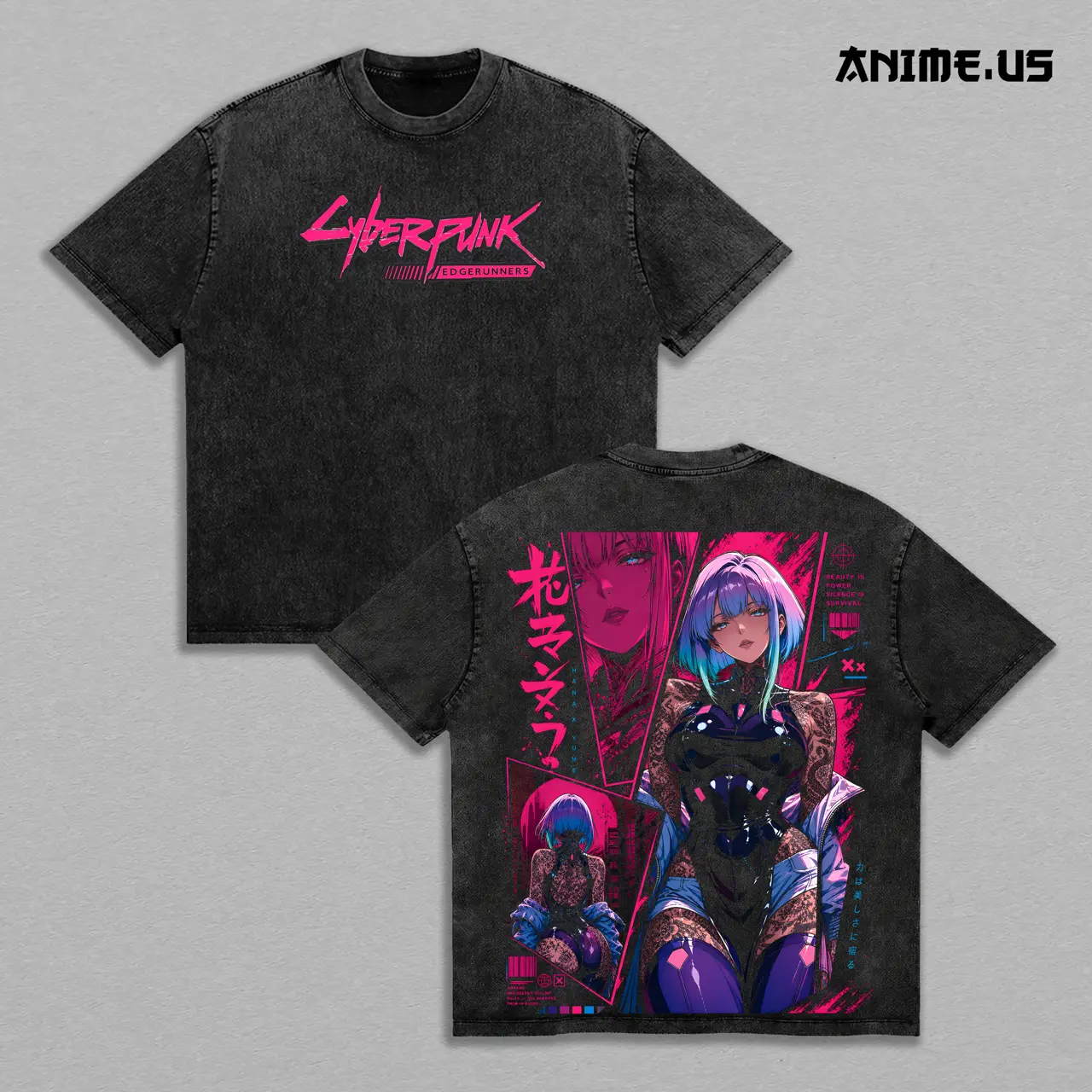 Lucy Cyberpunk Edgerunners Night City Outsider Double Printed Vintage Tee, Futuristic Netrunner Freedom Rebel Energy Anime Graphic Shirt Casual Streetwear Apparel