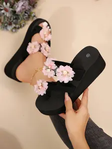 Women's Fashionable Flower Decorated Platform Sandals, Casual Comfortable Boho Style Wedge Sandals for Summer, Lightweight Design Shoes for Daily Wear, Girl, Bohemian Platform Sandals
