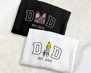 Custom Portrait Embroidered Photo Hoodie, Personalised Faceless Sketch From Est Date Hoodie, Dad Matching Portrait Hoodie, Father's Day Gift