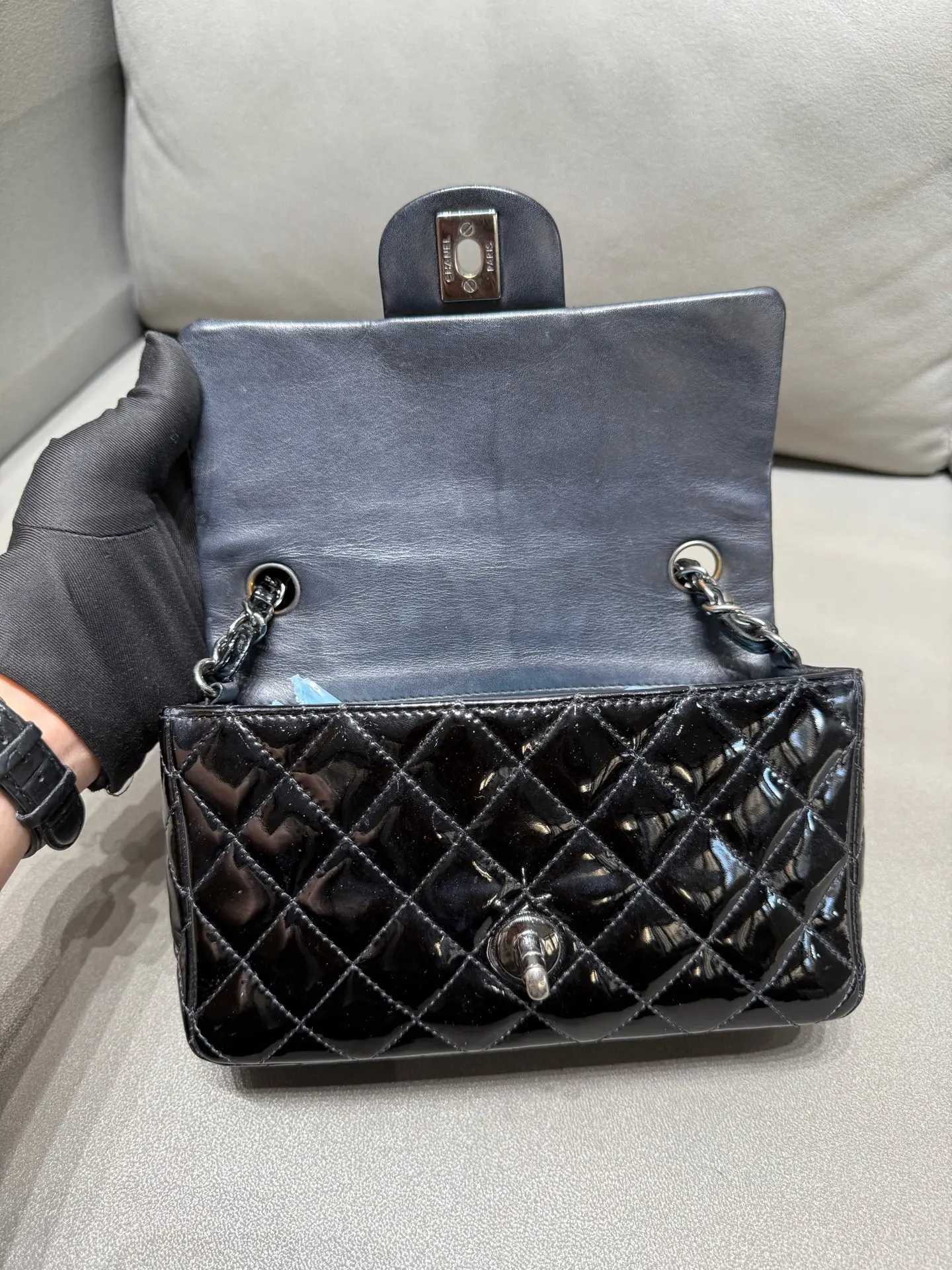 Pre-owned CHANEL SN20 Patent Leather Bag, Mini Rectangle Shoulder Bag