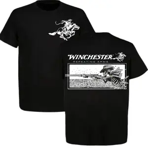 Winchester Repeating Arms T-Shirt, Skeleton Cowboy Graphic Tee, White Cotton Menwear, Vintage Western Hunting Shirt, Gift for Gun & Cowboy Fans.
