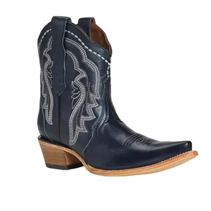 Circle G Women's Navy Embroidery Ankle Bootie