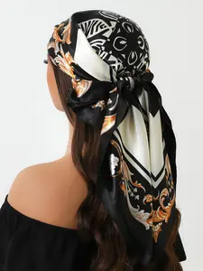 New Travel Scarf, Luxury Print Neck Warmer, Fashionable Shawl 35.4inch, Four-Season Wrap, 90x90cm Women's Silk Scarf