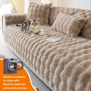 1pc Plush Elastic Sofa Slipcover, Pet Friendly Non-Slip Decor, Polyester Material, Fits 1234 Imperial Chairs, Luxury Multi-Function, Dustproof Sofa Protector, Couch Slipcover