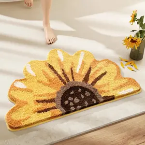 LUMIRUGS Floral Bath Mat, Sunflower Bathroom Rug, Soft Plush Fluffy Yellow Bath Mat, Absorbent, Non-Slip for Bathroom, Kitchen Sink, Bedroom, Kid's Bedroom, and Living Room, 20"x36"
