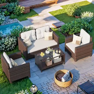 4-Piece PE Rattan Swivel Patio Bistro Set, Oversized Aluminum Frame Conversation Furniture, Outdoor Seating for Backyard Pool Porch, Patio Furniture Sets, Outdoor Furniture Sets