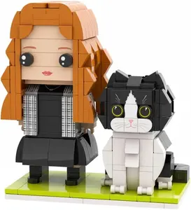 JollyJubilant Sweet Couple Gift Full Body Customizable Square Face 1 People with Cat My Custom Brickfigure Granules Personalize Building Block Character
