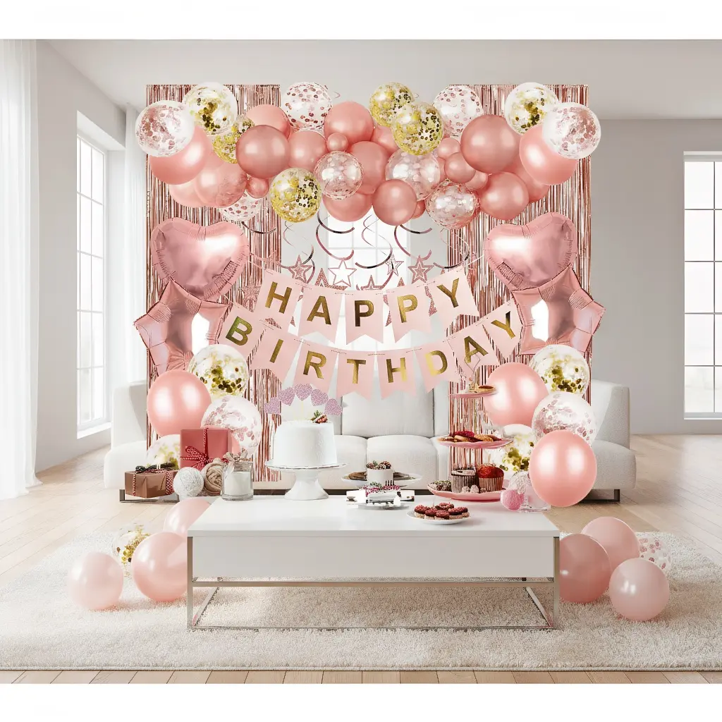 Happy Birthday Letter Balloon Set Blue Silver Rose Gold Party Decoration with Foil Curtain Heart Shaped Metallic Latex Confetti Balloons for Boyfriend's Gift Summer Home Decor Baby Shower balloon kit