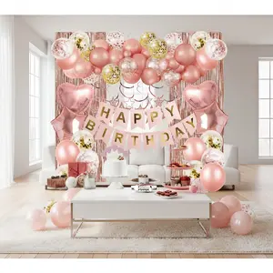 Happy Birthday Letter Balloon Set Blue Silver Rose Gold Party Decoration with Foil Curtain Heart Shaped Metallic Latex Confetti Balloons for Boyfriend's Gift Summer Home Decor Baby Shower balloon kit
