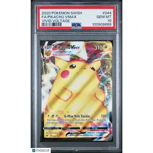 2020 POKEMON SWORD & SHIELD VIVID VOLTAGE #044 FULL ART/PIKACHU VMAX PSA 10