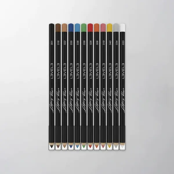 L3VEL3 Color Liner Pencils (12pc Set) – Professional Barber & Makeup Outline Pencils, Smooth Long-Lasting Pigment for Hair Design, Beard, Eyebrows & Face Art