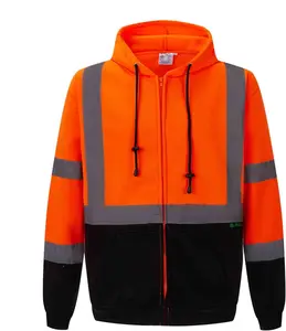 New High Visibilty Class 3 Reflective Orange with Black Bottom HOODIE SWEATER Zipper Closure (TRUE TO SIZE
