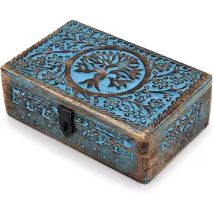 |Wooden  Box, Tarot Box, Celestial  Decor,  Box, Tree of Life, Trinket Box |Size- 8" x 5" x 2.5",| Decorative Storage Bin