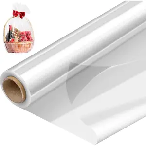 34 In x 100 Ft Clear Cellophane Wrap Roll, Extra Wide, 2.5 Mil Thick Transparent Plastic  Wrapping Paper for  Baskets, Flower Bouquets, Gifts,  (34" Fold into 17")