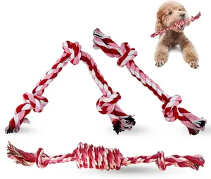 Puppy 3 Pack Cotton Knot Rope Toys for Small Dogs & Puppies, Durable Teething & Tug of War Chew Toy, Safe Interactive Toy for 2-8 Months Pets and High Active Puppy (Pink, Small)