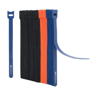 100-Pack 8-in Hook-and-Loop Wire Ties - 42 lbs Tensile Strength, 20 Blue 20 Orange Multi-Color Black Cord Wrap, Cable Management Straps for Home Improvement, Television, Gaming Room