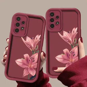 A Retro Gentle Pink Lily Simple Pattern Phone Case, TPU Shockproof Full Protection Case, Suitable for Samsung S21/22/23/24/25/NOTE20 PLUS ULTRA FE A13/14/15/16/17/33/34/35/36/52/53/54, Ideal Gift for Friends and Family, T184